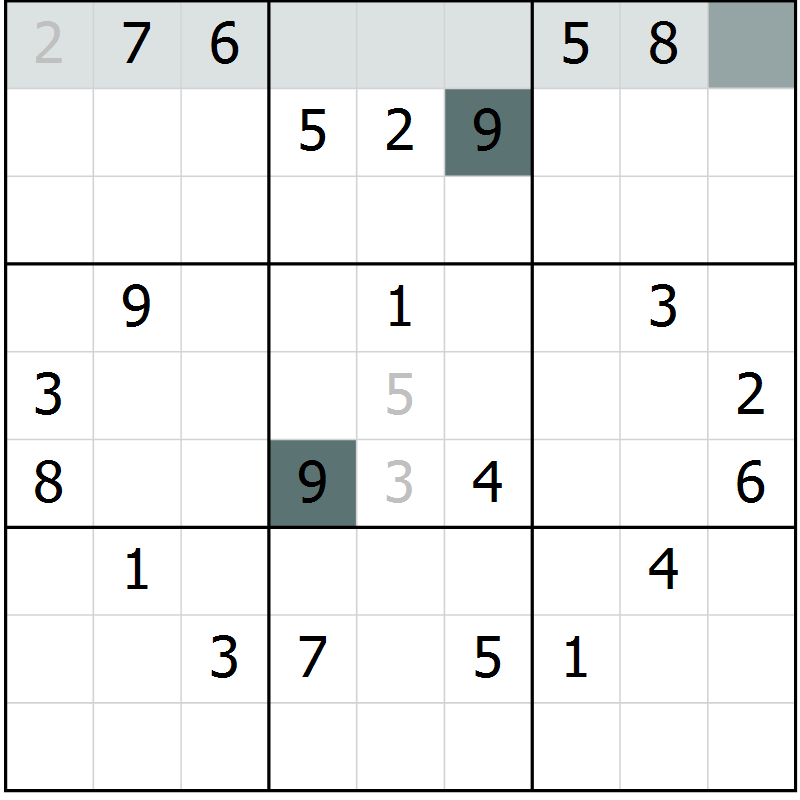 Position des candidats pour la solution de la Gr 10 page 13 du magazine de sudoku Virtuose n° 124
