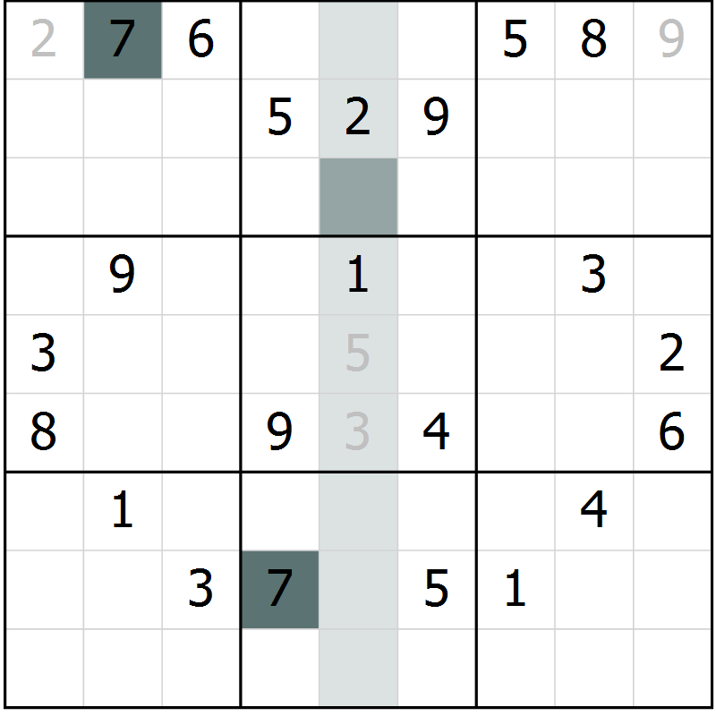 Position des candidats pour la solution de la Gr 10 page 13 du magazine de sudoku Virtuose n° 124