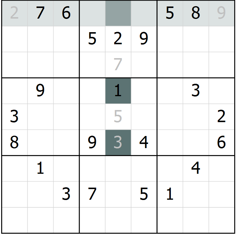 Position des candidats pour la solution de la Gr 10 page 13 du magazine de sudoku Virtuose n° 124