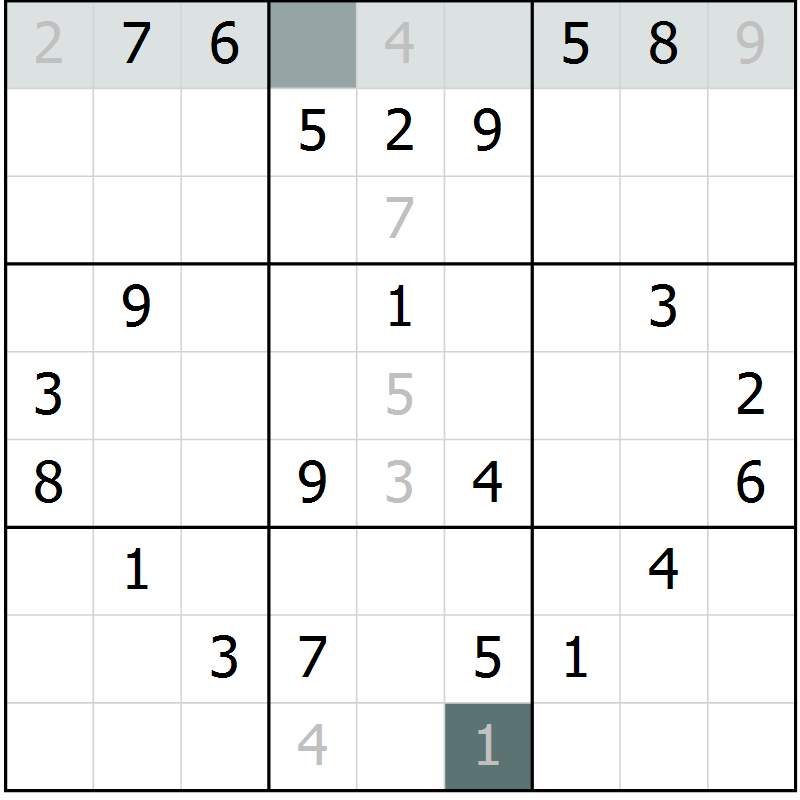 Position des candidats pour la solution de la Gr 10 page 13 du magazine de sudoku Virtuose n° 124