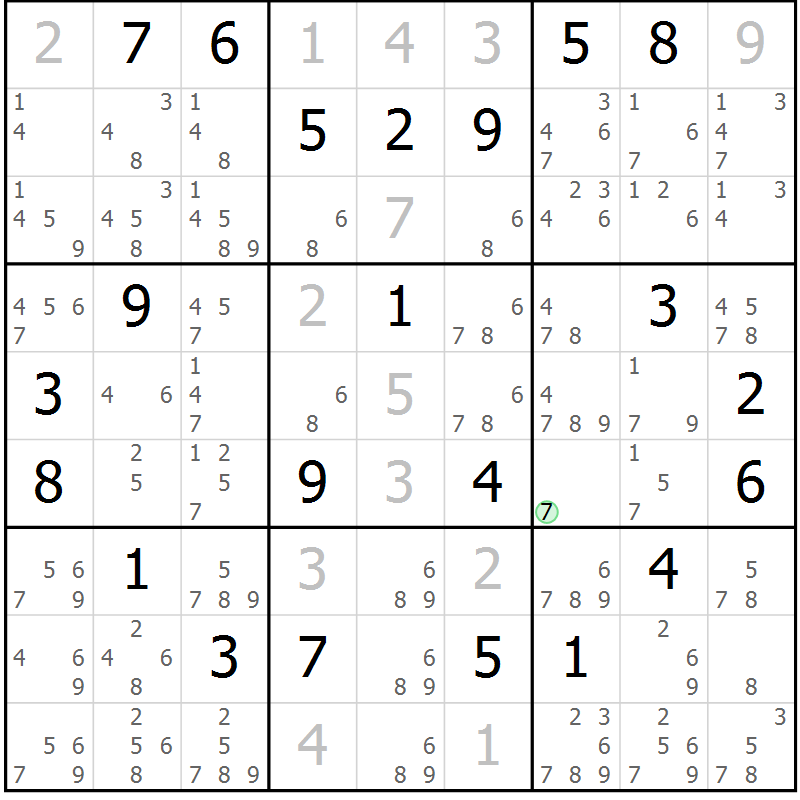 Position des candidats pour la solution de la Gr 10 page 13 du magazine de sudoku Virtuose n° 124