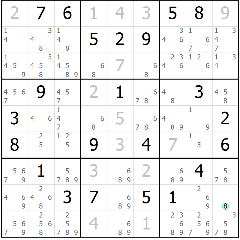 Position des candidats pour la solution de la Gr 10 page 13 du magazine de sudoku Virtuose n° 124