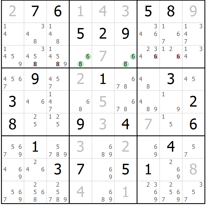 Position des candidats pour la solution de la Gr 10 page 13 du magazine de sudoku Virtuose n° 124