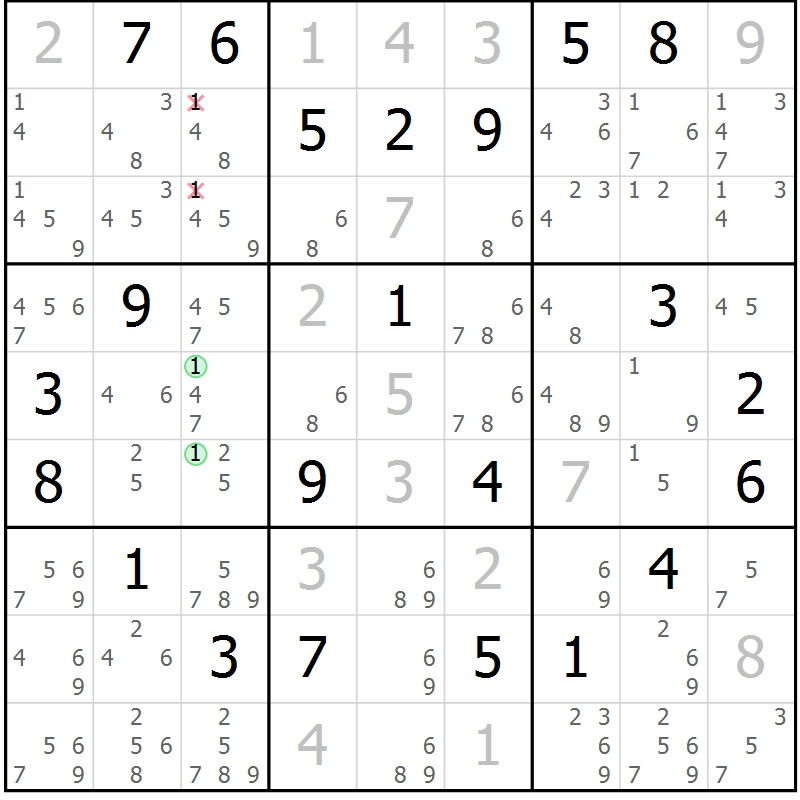 Position des candidats pour la solution de la Gr 10 page 13 du magazine de sudoku Virtuose n° 124