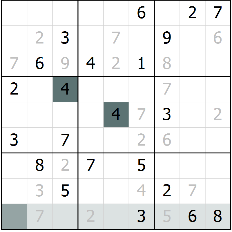 Position des candidats pour la solution de la Gr 11 page 14 du magazine de sudoku Virtuose n° 124