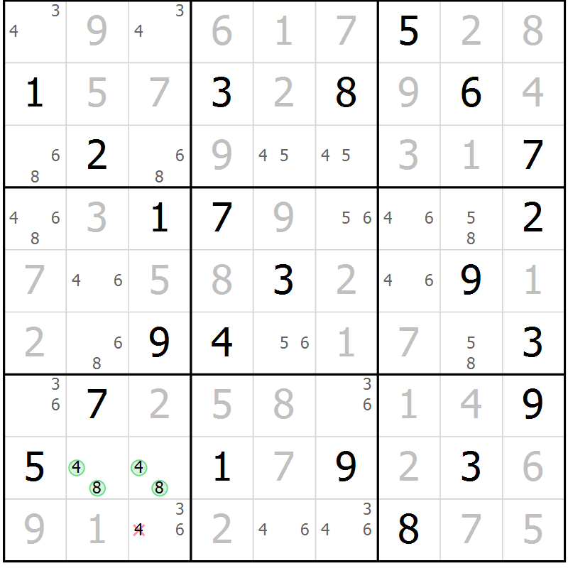 Position des candidats pour la solution de la Gr 12 page 15 du magazine de sudoku Virtuose n° 124