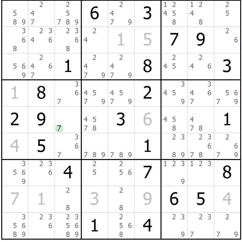 Position des candidats pour la solution de la Gr 13 page 16 du magazine de sudoku Virtuose n° 124