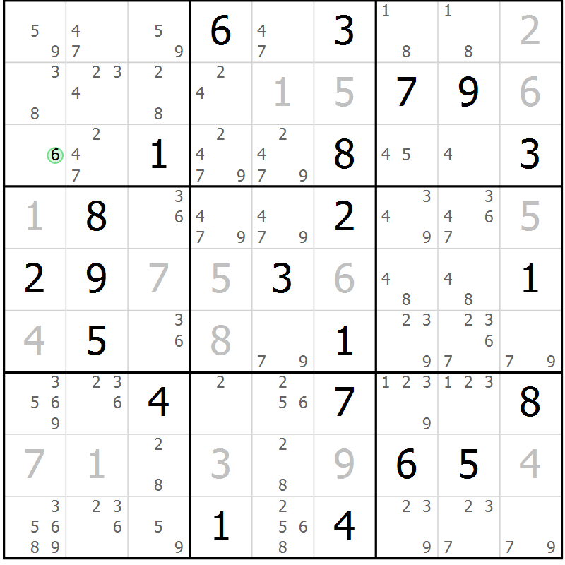 Position des candidats pour la solution de la Gr 13 page 16 du magazine de sudoku Virtuose n° 124