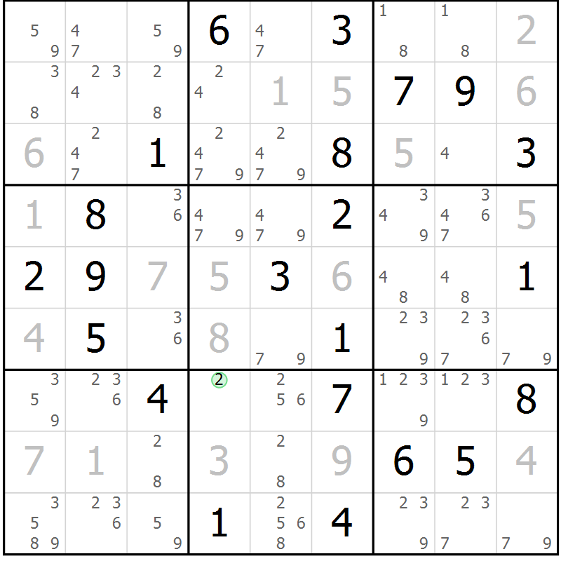 Position des candidats pour la solution de la Gr 13 page 16 du magazine de sudoku Virtuose n° 124