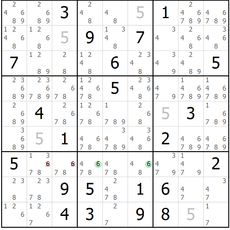 Position des candidats pour la solution de la Gr 14 page 17 du magazine de sudoku Virtuose n° 124