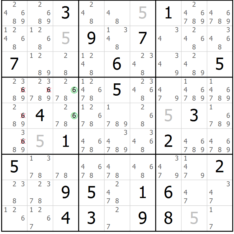 Position des candidats pour la solution de la Gr 14 page 17 du magazine de sudoku Virtuose n° 124