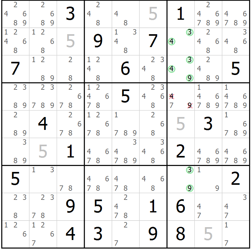 Position des candidats pour la solution de la Gr 14 page 17 du magazine de sudoku Virtuose n° 124