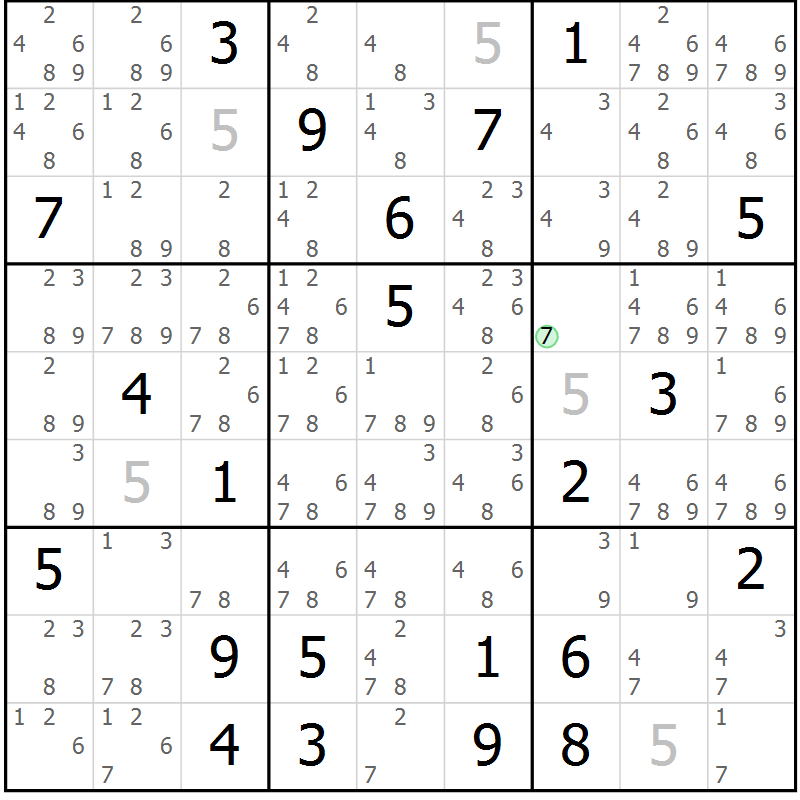 Position des candidats pour la solution de la Gr 14 page 17 du magazine de sudoku Virtuose n° 124