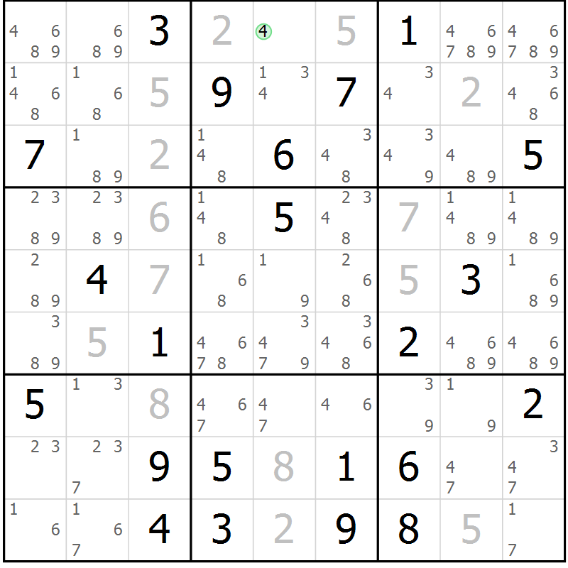 Position des candidats pour la solution de la Gr 14 page 17 du magazine de sudoku Virtuose n° 124