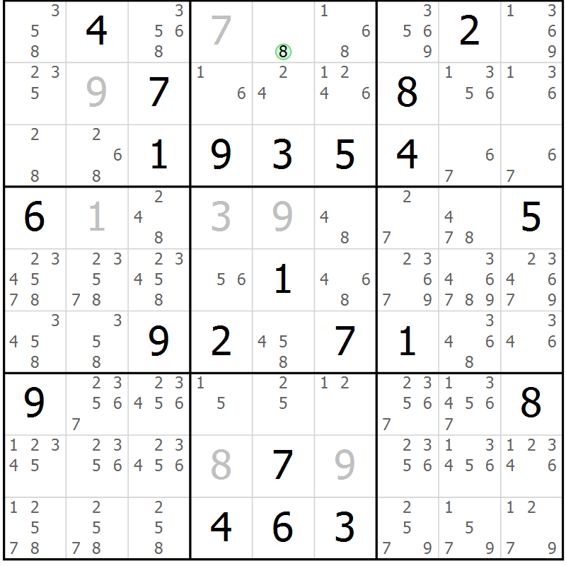 Position des candidats pour la solution de la Gr 15 page 18 du magazine de sudoku Virtuose n° 124