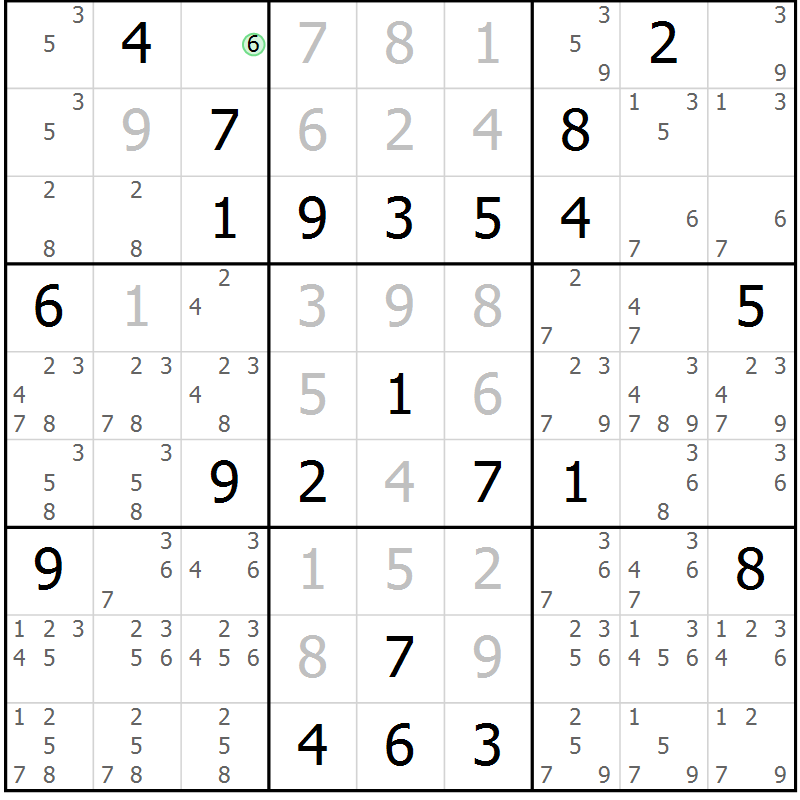 Position des candidats pour la solution de la Gr 15 page 18 du magazine de sudoku Virtuose n° 124