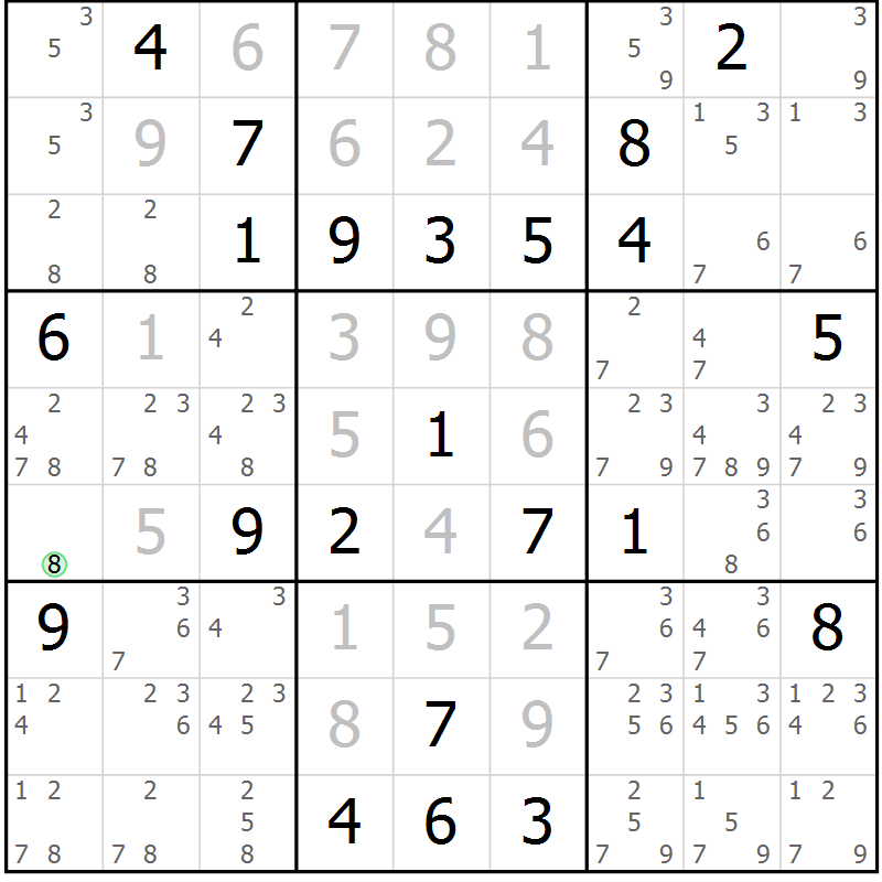 Position des candidats pour la solution de la Gr 15 page 18 du magazine de sudoku Virtuose n° 124