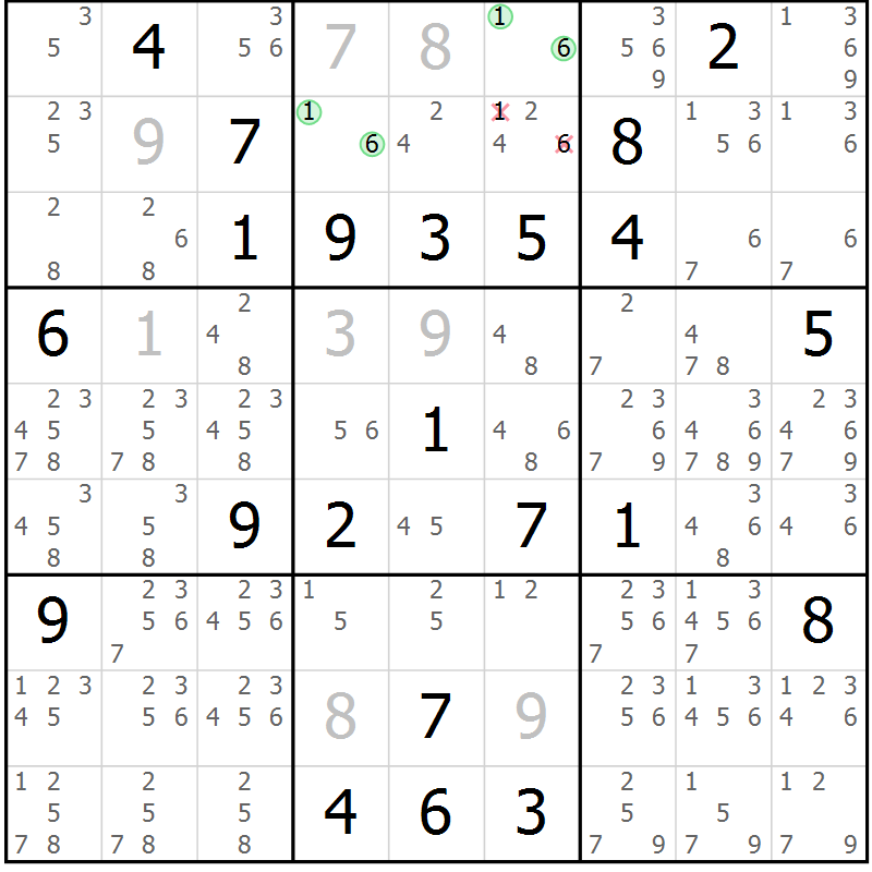 Position des candidats pour la solution de la Gr 15 page 18 du magazine de sudoku Virtuose n° 124
