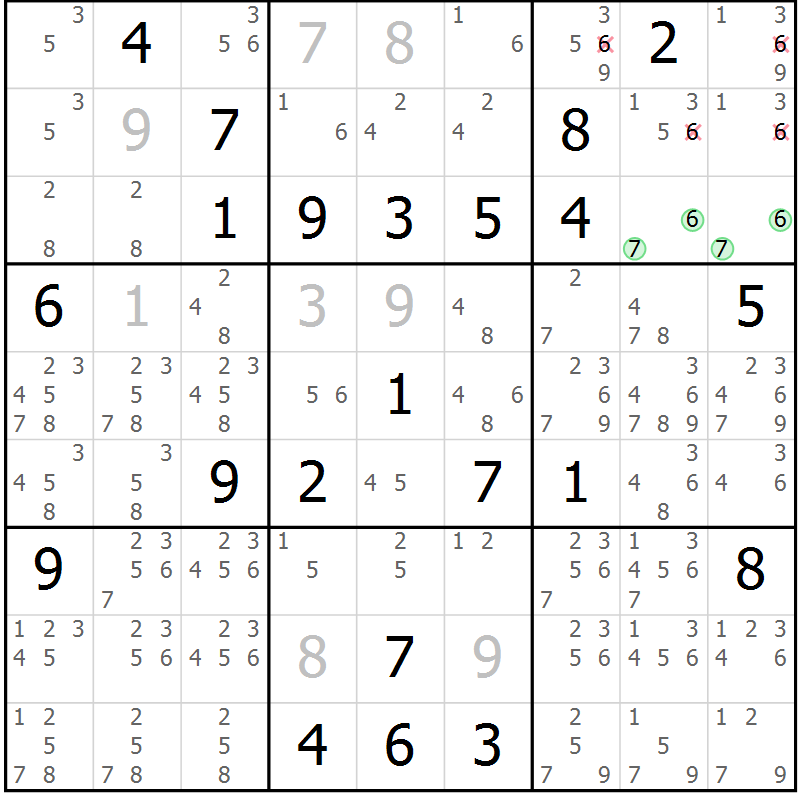 Position des candidats pour la solution de la Gr 15 page 18 du magazine de sudoku Virtuose n° 124