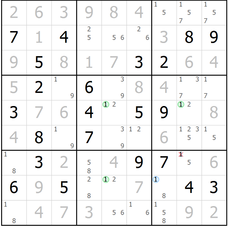 Position des candidats pour la solution de la Gr 16 page 19 du magazine de sudoku Virtuose n° 124