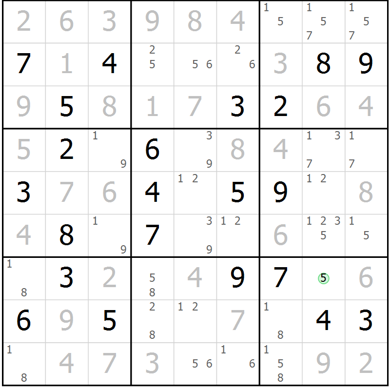 Position des candidats pour la solution de la Gr 16 page 19 du magazine de sudoku Virtuose n° 124