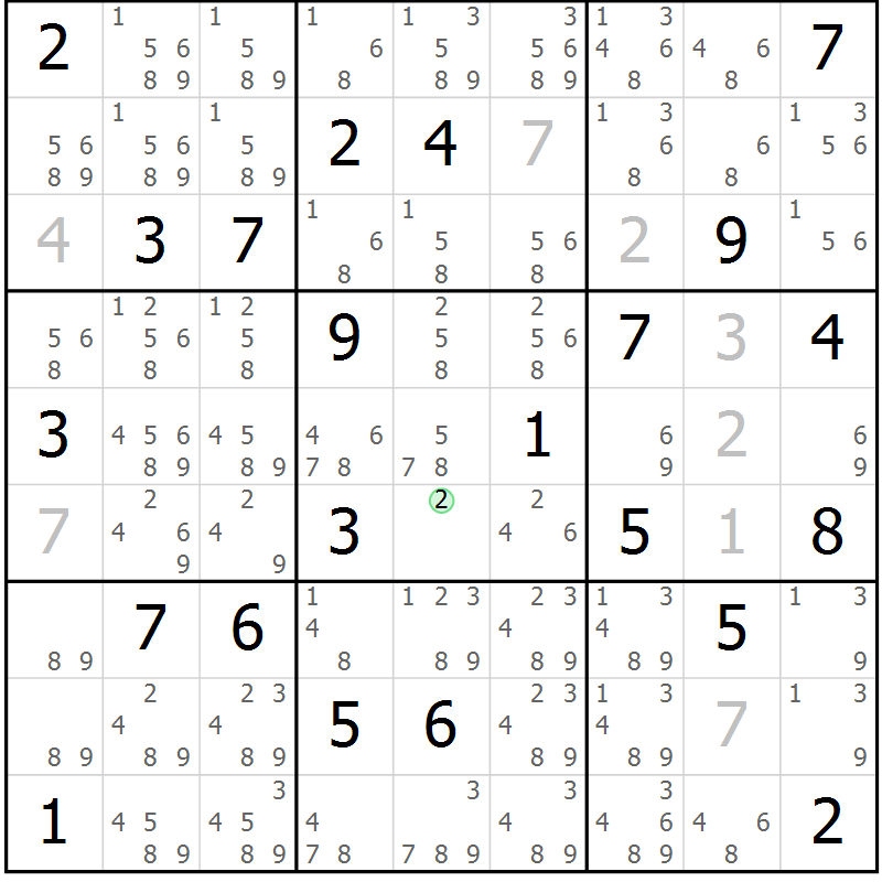 Position des candidats pour la solution de la Gr 17 page 20 du magazine de sudoku Virtuose n° 124