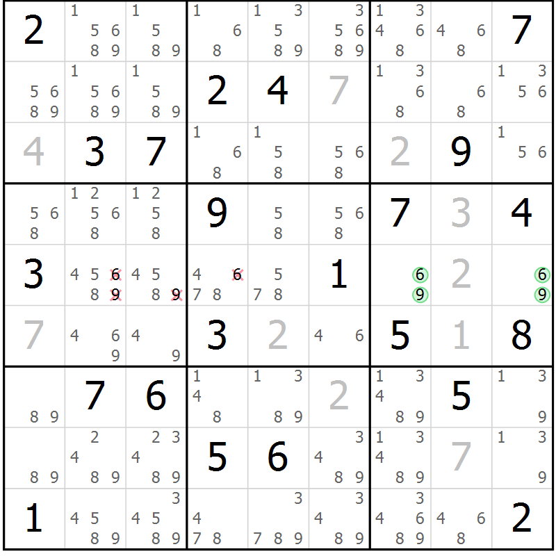 Position des candidats pour la solution de la Gr 17 page 20 du magazine de sudoku Virtuose n° 124
