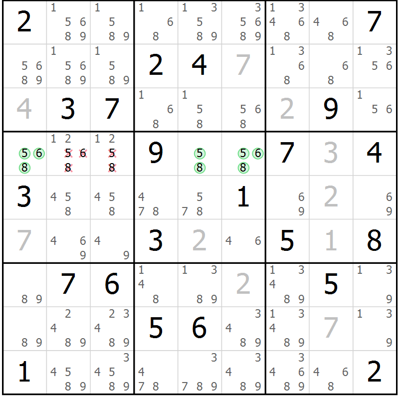 Position des candidats pour la solution de la Gr 17 page 20 du magazine de sudoku Virtuose n° 124