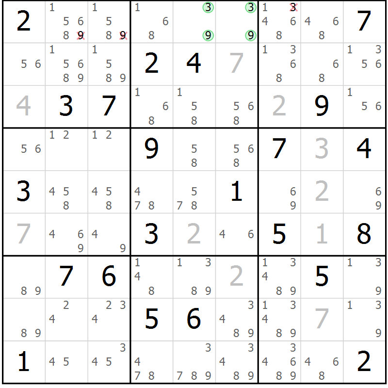 Position des candidats pour la solution de la Gr 17 page 20 du magazine de sudoku Virtuose n° 124