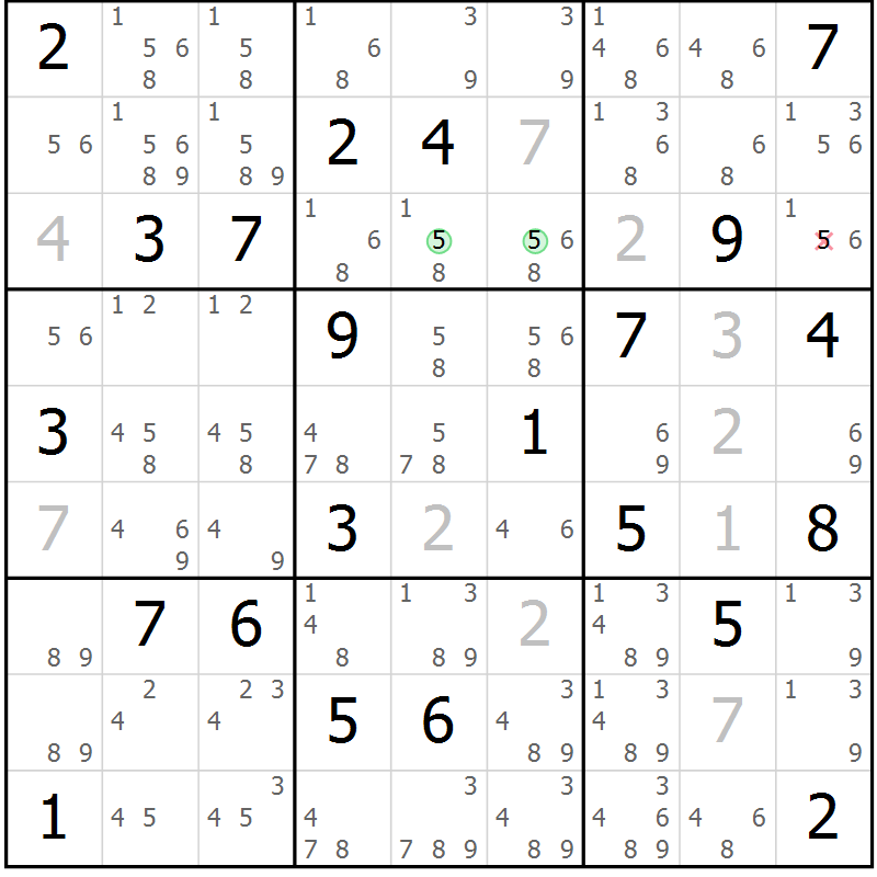 Position des candidats pour la solution de la Gr 17 page 20 du magazine de sudoku Virtuose n° 124