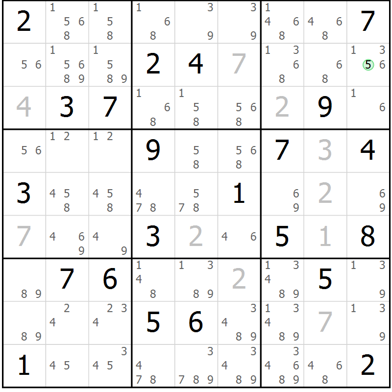 Position des candidats pour la solution de la Gr 17 page 20 du magazine de sudoku Virtuose n° 124