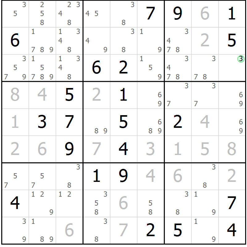 Position des candidats pour la solution de la Gr 18 page 21 du magazine de sudoku Virtuose n° 124