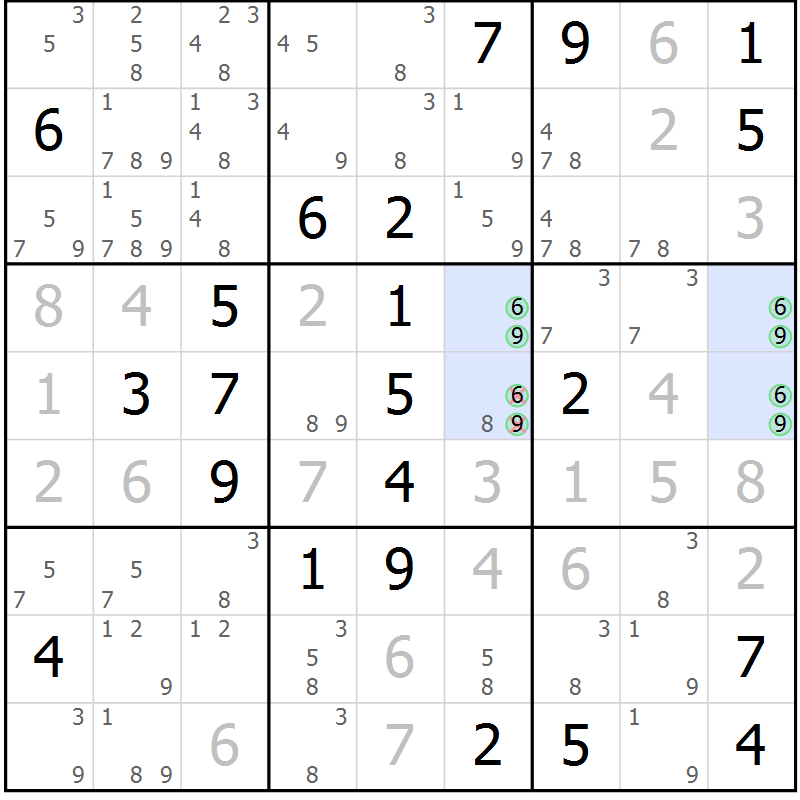 Position des candidats pour la solution de la Gr 18 page 21 du magazine de sudoku Virtuose n° 124
