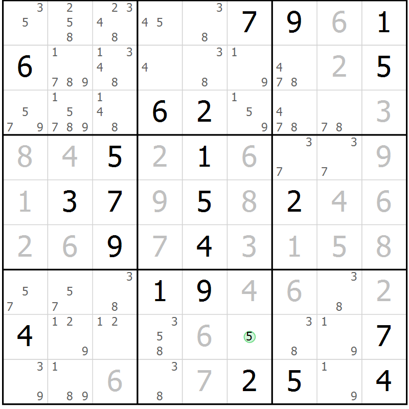 Position des candidats pour la solution de la Gr 18 page 21 du magazine de sudoku Virtuose n° 124