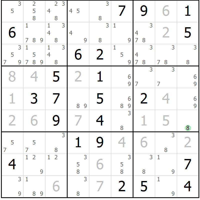 Position des candidats pour la solution de la Gr 18 page 21 du magazine de sudoku Virtuose n° 124