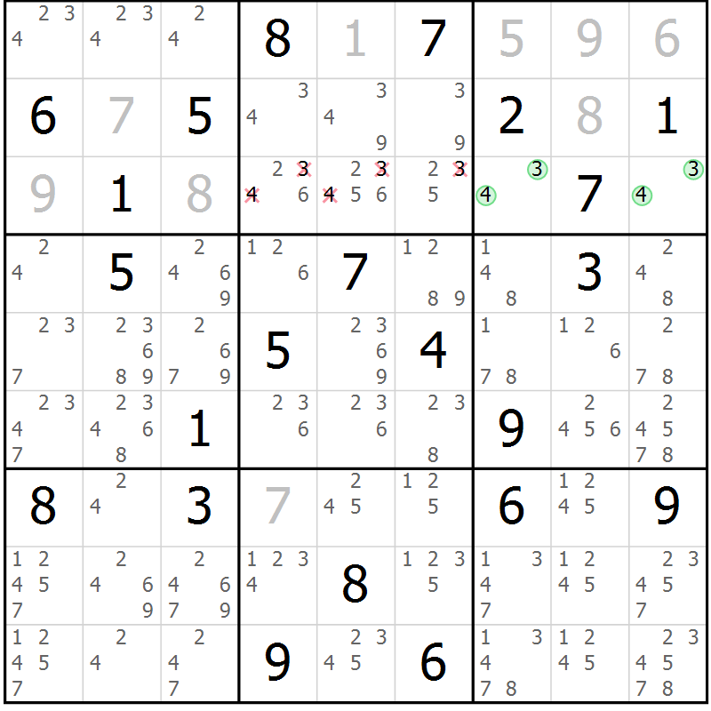 Position des candidats pour la solution de la Gr 19 page 22 du magazine de sudoku Virtuose n° 124