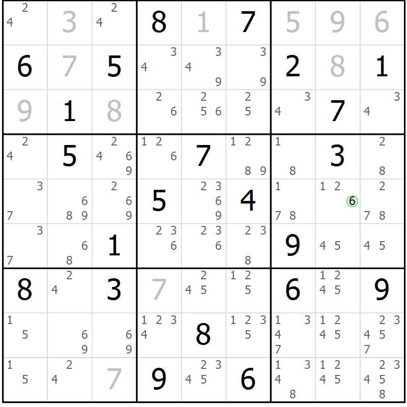 Position des candidats pour la solution de la Gr 19 page 22 du magazine de sudoku Virtuose n° 124