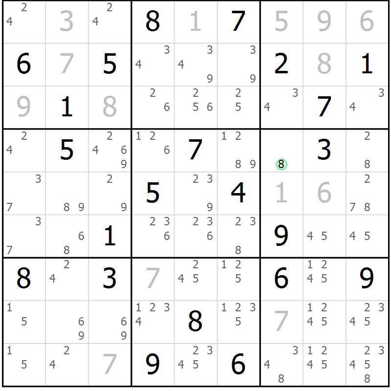 Position des candidats pour la solution de la Gr 19 page 22 du magazine de sudoku Virtuose n° 124