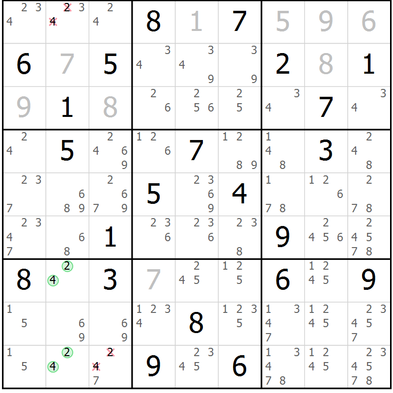 Position des candidats pour la solution de la Gr 19 page 22 du magazine de sudoku Virtuose n° 124