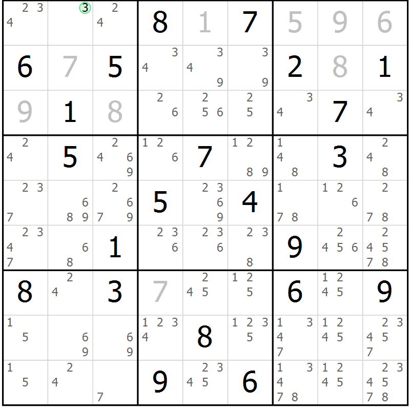 Position des candidats pour la solution de la Gr 19 page 22 du magazine de sudoku Virtuose n° 124