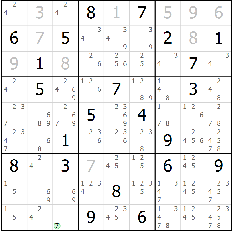 Position des candidats pour la solution de la Gr 19 page 22 du magazine de sudoku Virtuose n° 124