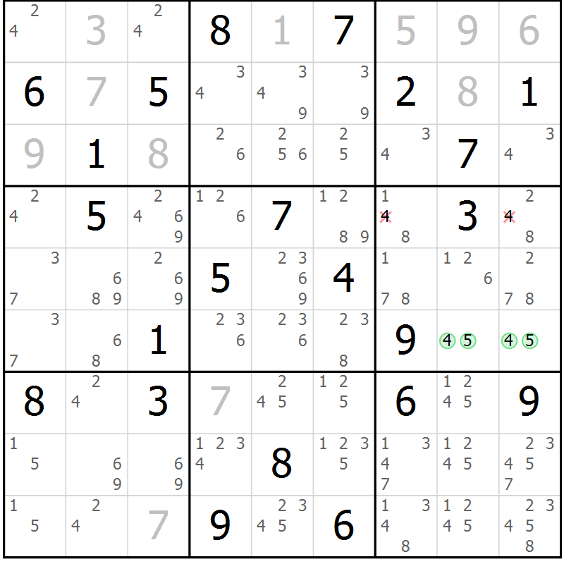 Position des candidats pour la solution de la Gr 19 page 22 du magazine de sudoku Virtuose n° 124