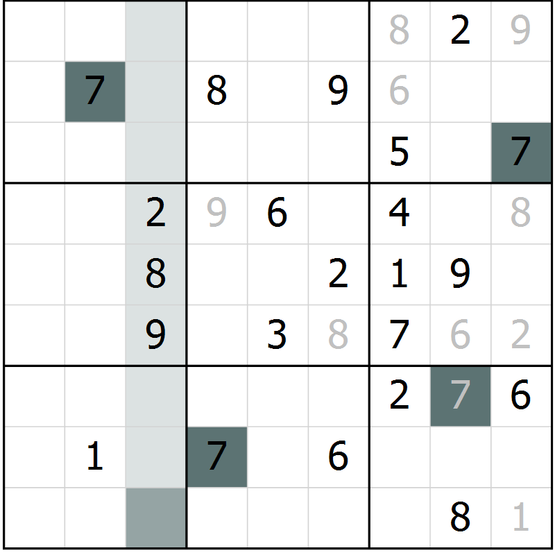Position des candidats pour la solution de la Gr 2 page 5 du magazine de sudoku Virtuose n° 124
