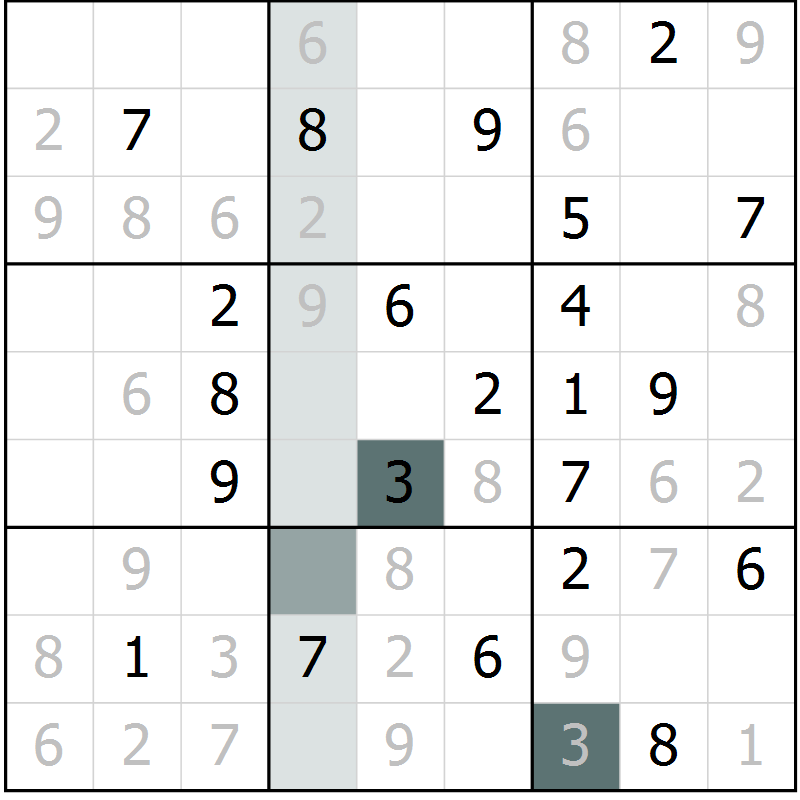 Position des candidats pour la solution de la Gr 2 page 5 du magazine de sudoku Virtuose n° 124