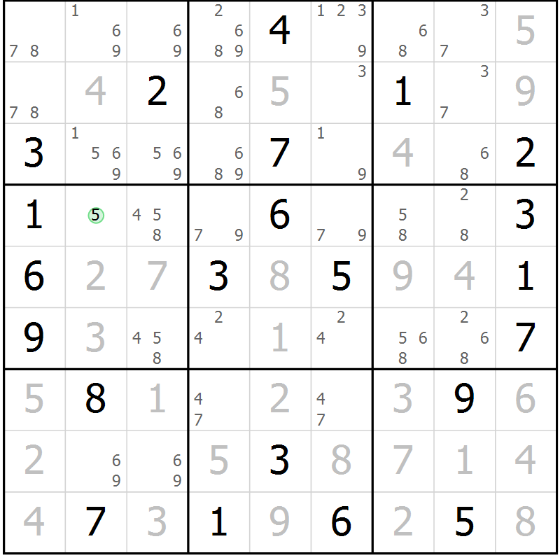 Position des candidats pour la solution de la Gr 20 page 23 du magazine de sudoku Virtuose n° 124
