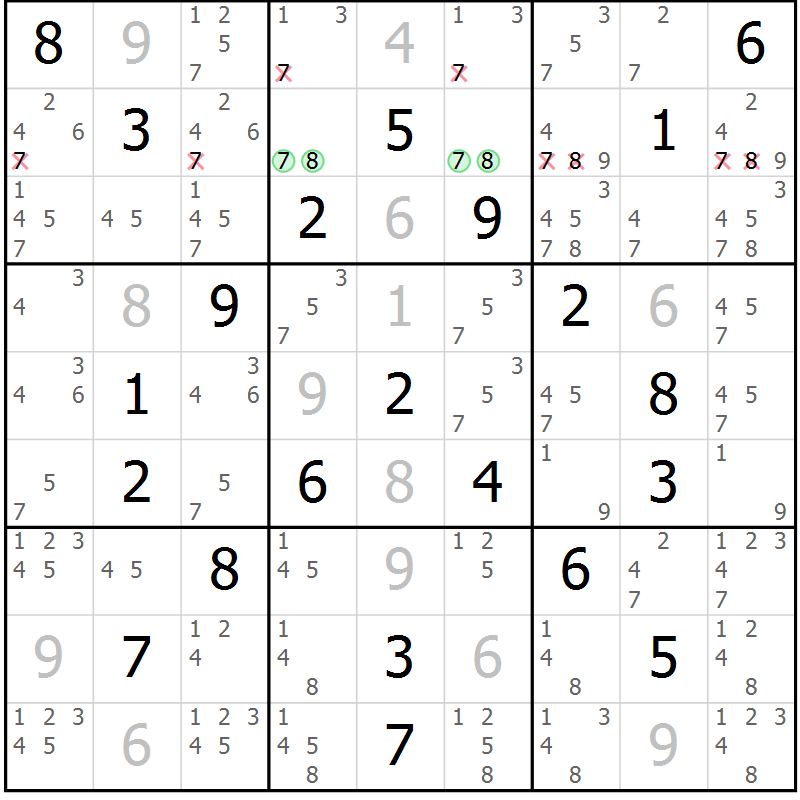 Position des candidats pour la solution de la Gr 21 page 24 du magazine de sudoku Virtuose n° 124