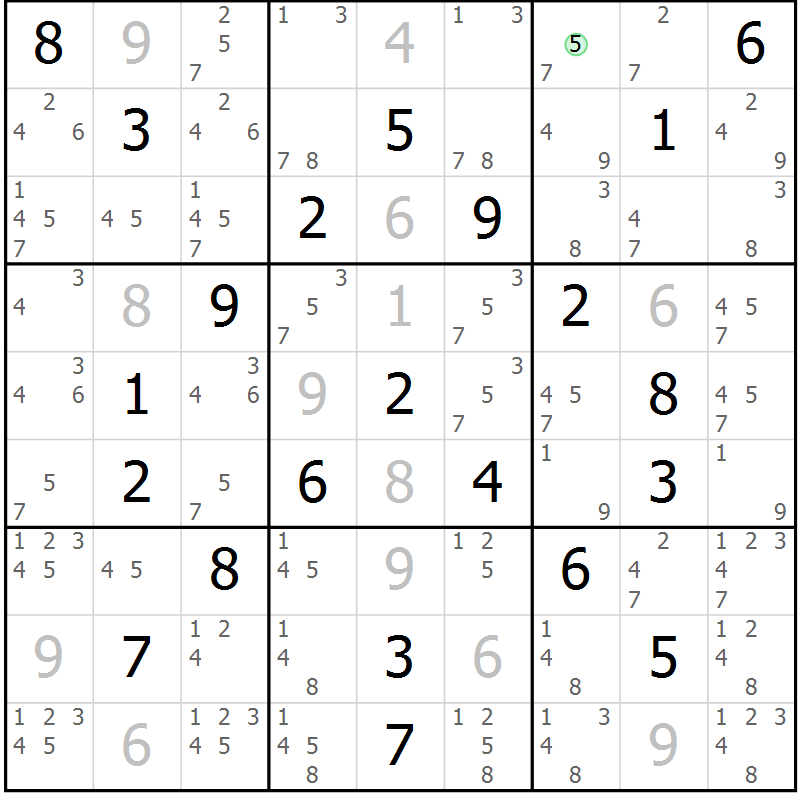 Position des candidats pour la solution de la Gr 21 page 24 du magazine de sudoku Virtuose n° 124