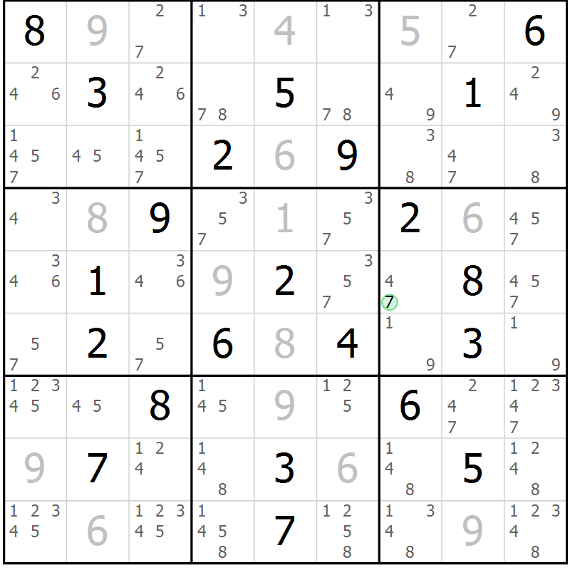 Position des candidats pour la solution de la Gr 21 page 24 du magazine de sudoku Virtuose n° 124
