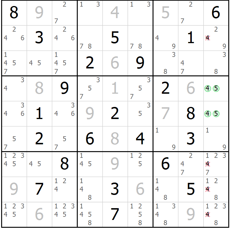 Position des candidats pour la solution de la Gr 21 page 24 du magazine de sudoku Virtuose n° 124