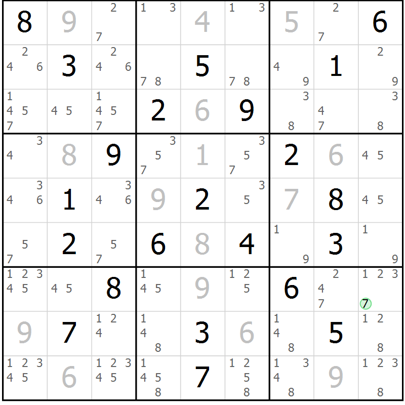 Position des candidats pour la solution de la Gr 21 page 24 du magazine de sudoku Virtuose n° 124